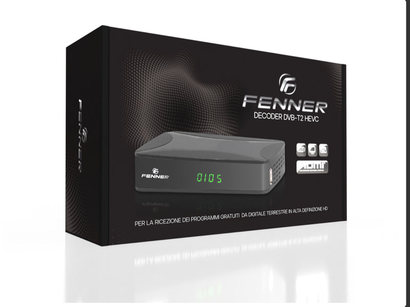 Fenner Decoder HD DVB-T2 HEVC HDMI USB 2.0 SCART con telecomando